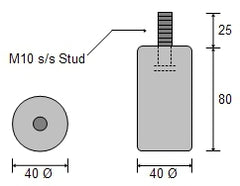 CDZ6C-75LB Zinc Condenser Anode 75mm Ø x 32mm high, with 5/16 UNC s/s bolt protruding 50mm one end.