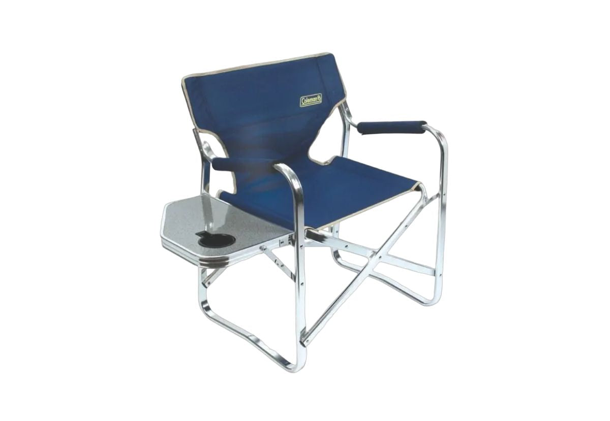 Coleman Flat Fold Directors Plus Camping Chair with Side Table - Blue