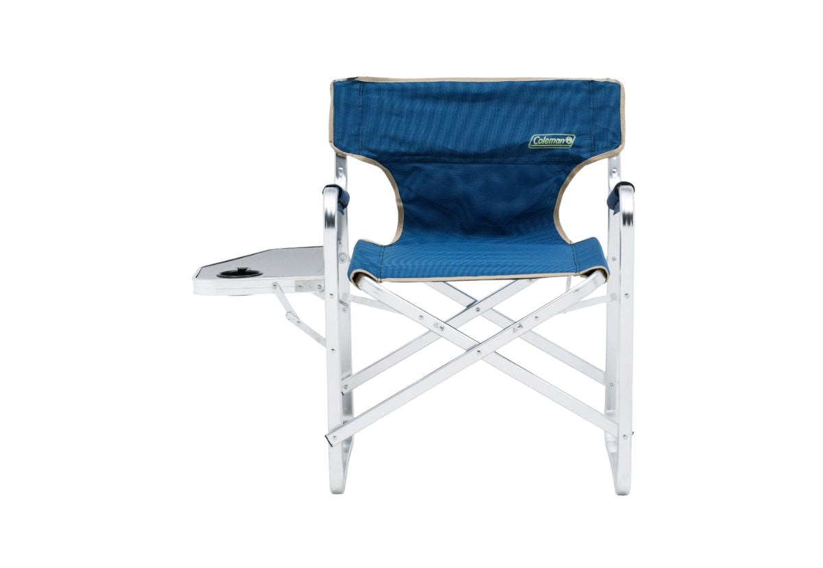 Coleman Flat Fold Directors Plus Camping Chair with Side Table - Blue