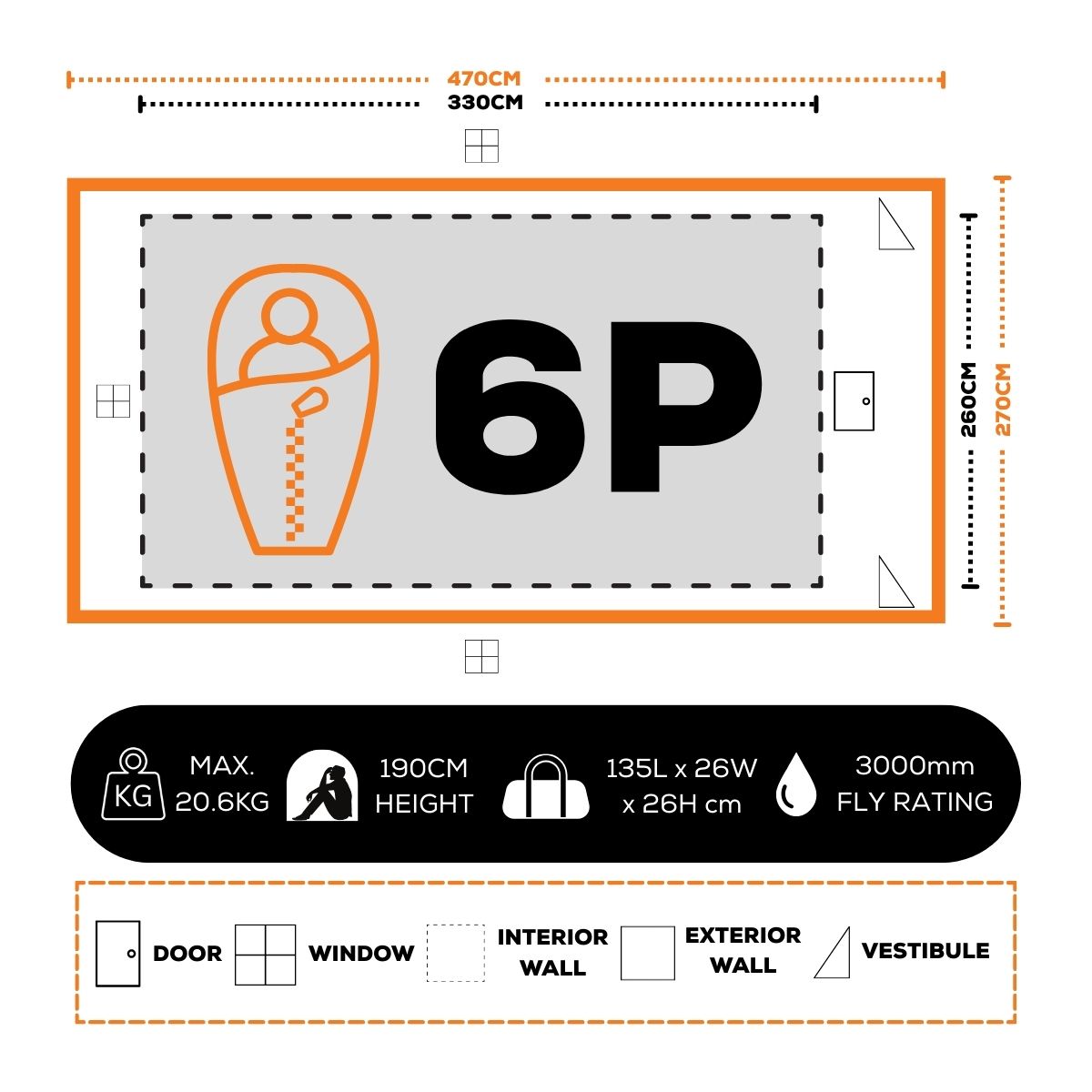 6p Northstar Series Instant Up Tent, Rip Stop Fabric, 2 Minute Setup, Darkroom Technology, Weathertec™ System, Integrated Strip Light