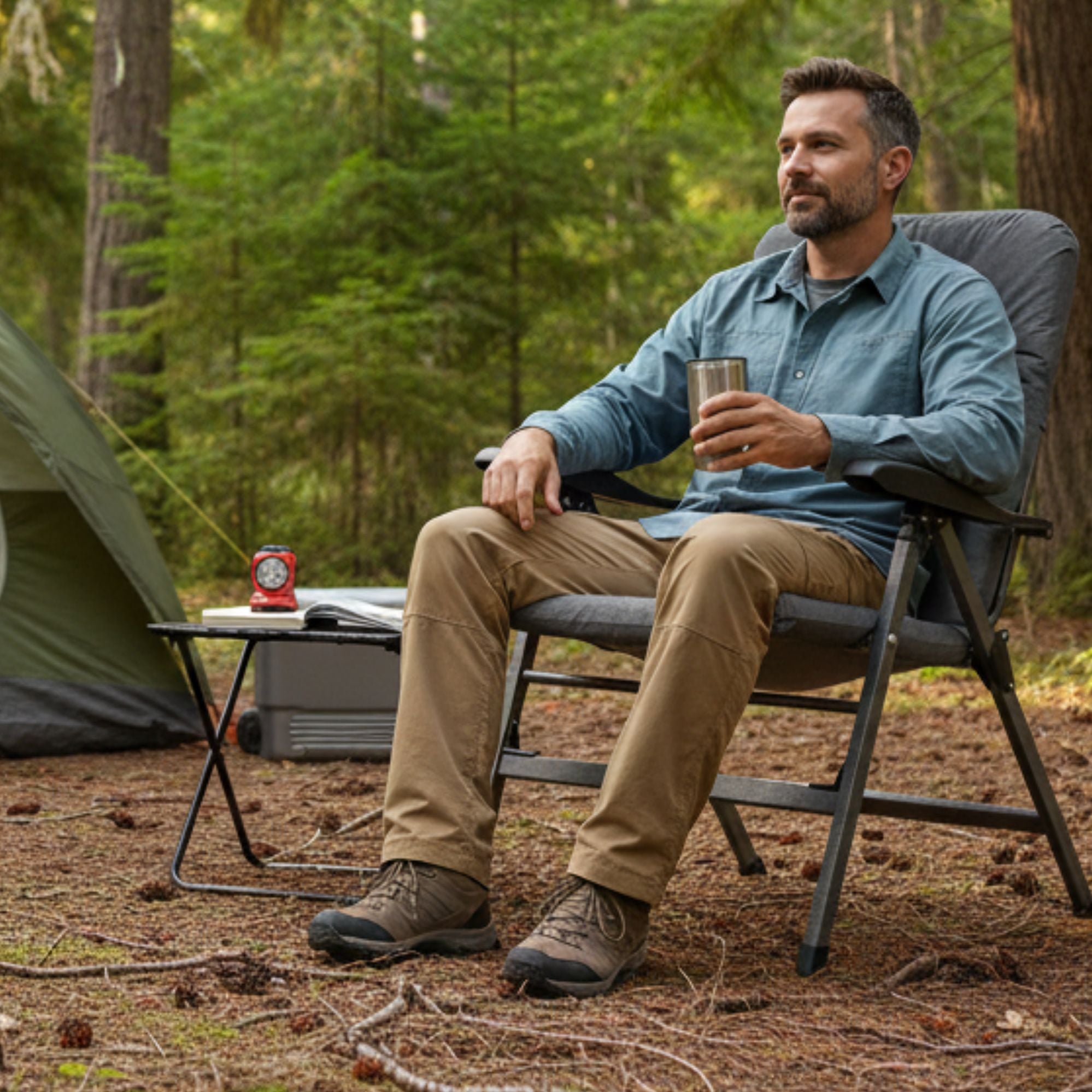 Coleman Pioneer Heather Flat Fold 8-Position Reclining Wide Camping Chair