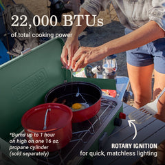 Coleman Cascade 222 2-Burner Portable Camping Stove with Wind Guards, 22000 BTUs