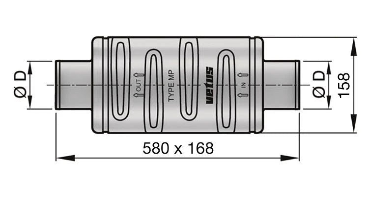 VETUS Exhaust muffler type MP100, for Ø 102 mm hose  DEMPMP100