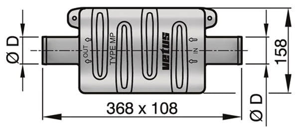VETUS Exhaust muffler type MP40, for Ø 40 mm hose  DEMPMP40