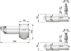 VETUS Wiper motor 12V, 25 mm shaft with DIN tapered end, self-parking, 2 speed DIN1225