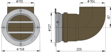 VETUS Round air suction vent type 110, with stainless steel (AISI316) grille and synthetic housing ERV110A