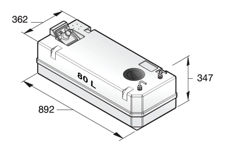 VETUS Synthetic diesel fuel tank 80 L including connections, for 10 mm fuel hose FTANK80B
