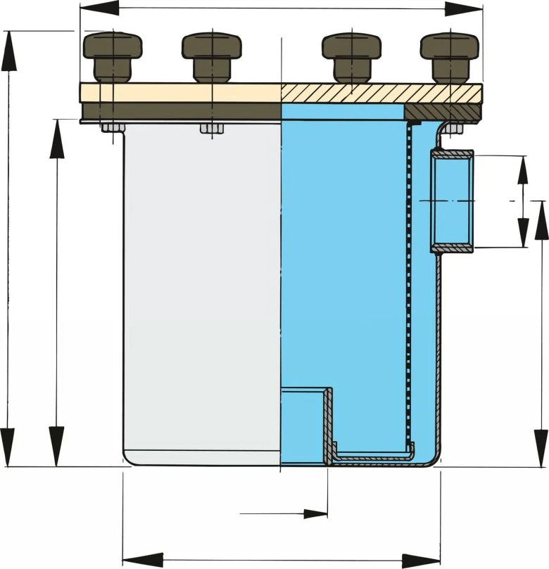 VETUS Cooling water strainer type 525, stainless steel (AISI 316), connection G1 1/2" excl. mounting brackets FTR525