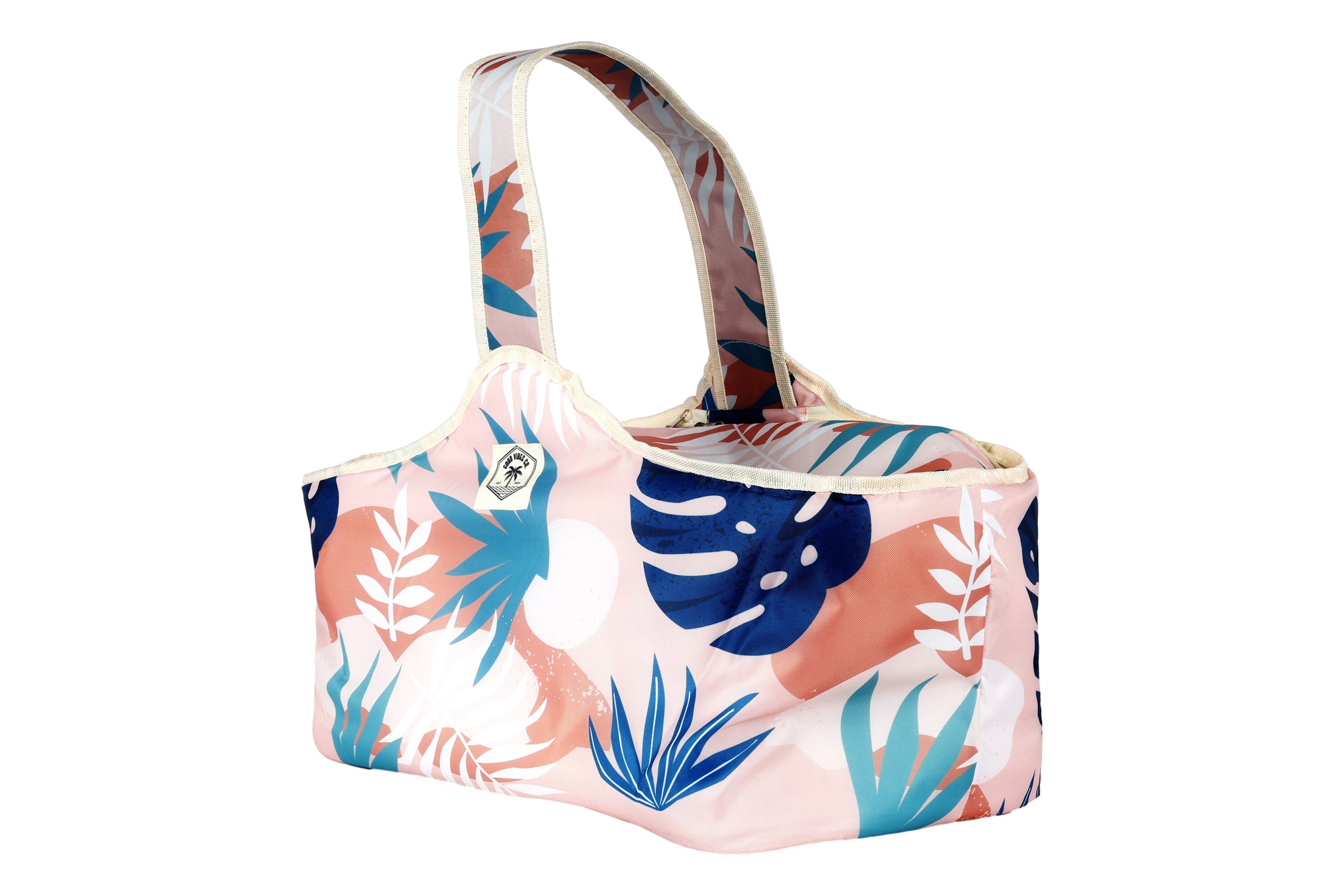 Good Vibes™ Insulated Daytripper Cooler Bag, Full Zip-Around, Sewn in Handles, Folds Flat - Blush Palm