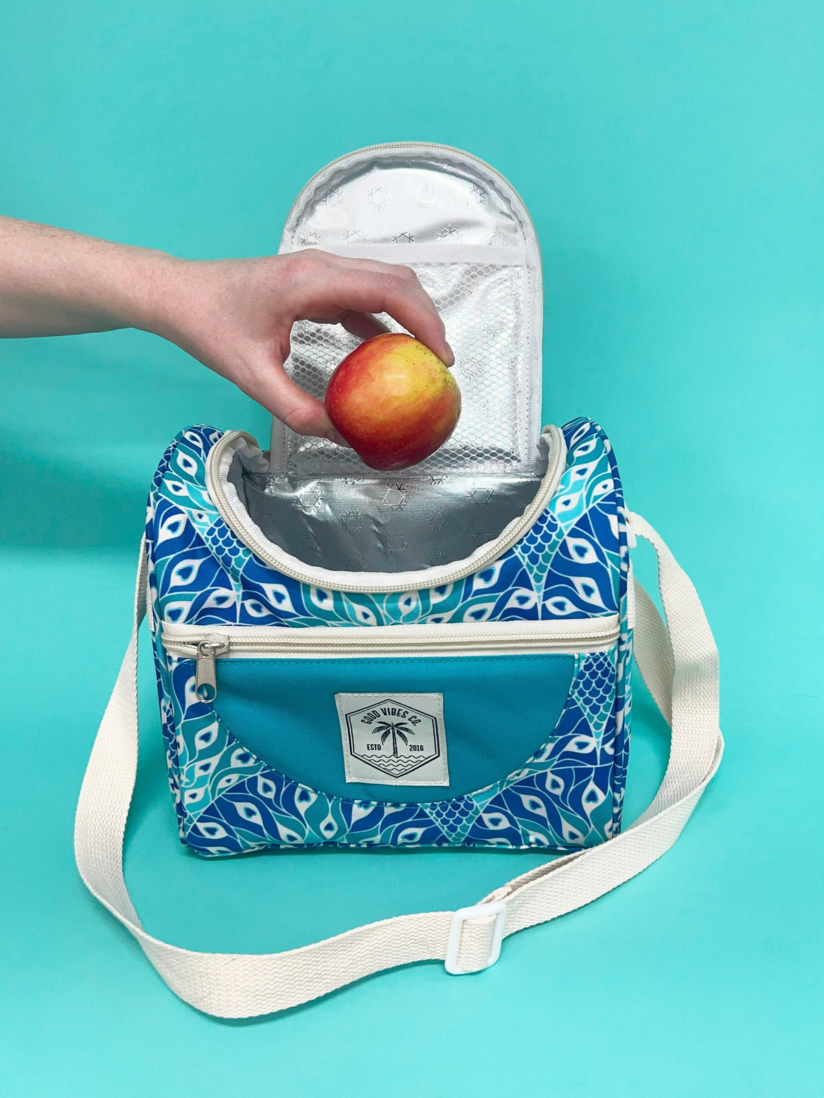 Good Vibes™ Lunch Cooler Companion, Removable Shoulder Strap, Zipped Storage Pocket - Peacock Paradise