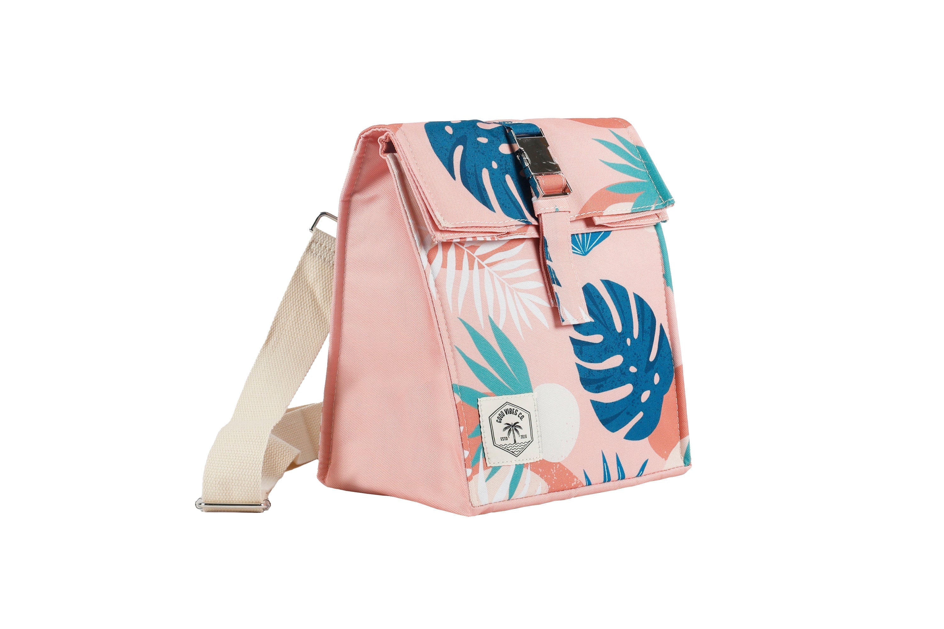 Good Vibes™ Insulated Lunch Bag, Removable Shoulder Strap, Metal Buckle - Blush Palm