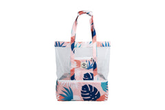 Blush Palm 2 in 1 Insulated Beach Cooler Bag, 2 Compartments, Mesh Top, Zipped Pocket