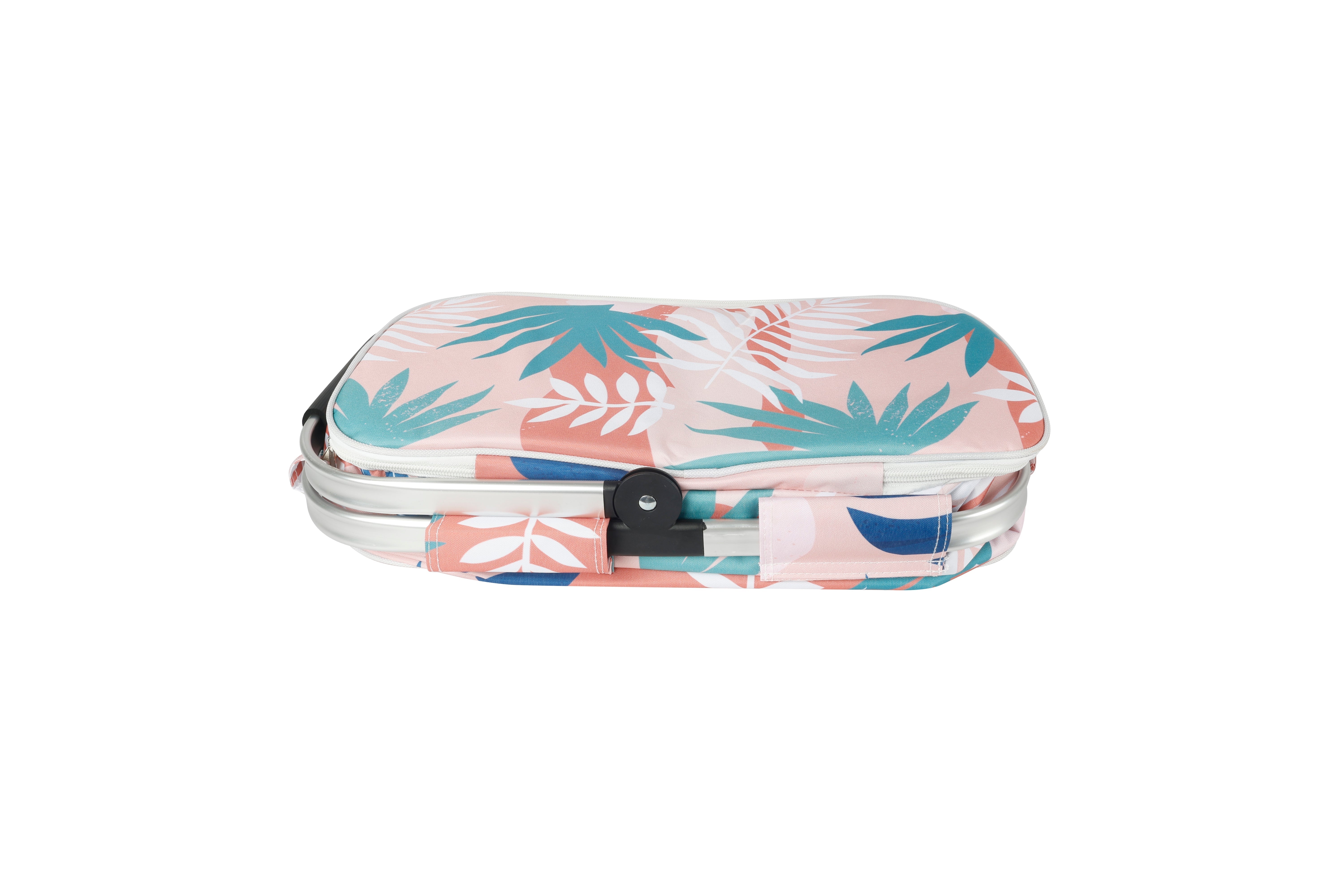 Good Vibes™ Insulated Market Cooler Bag, Aluminium Frame, Fully Zipped, Collapsible - Blush Palm