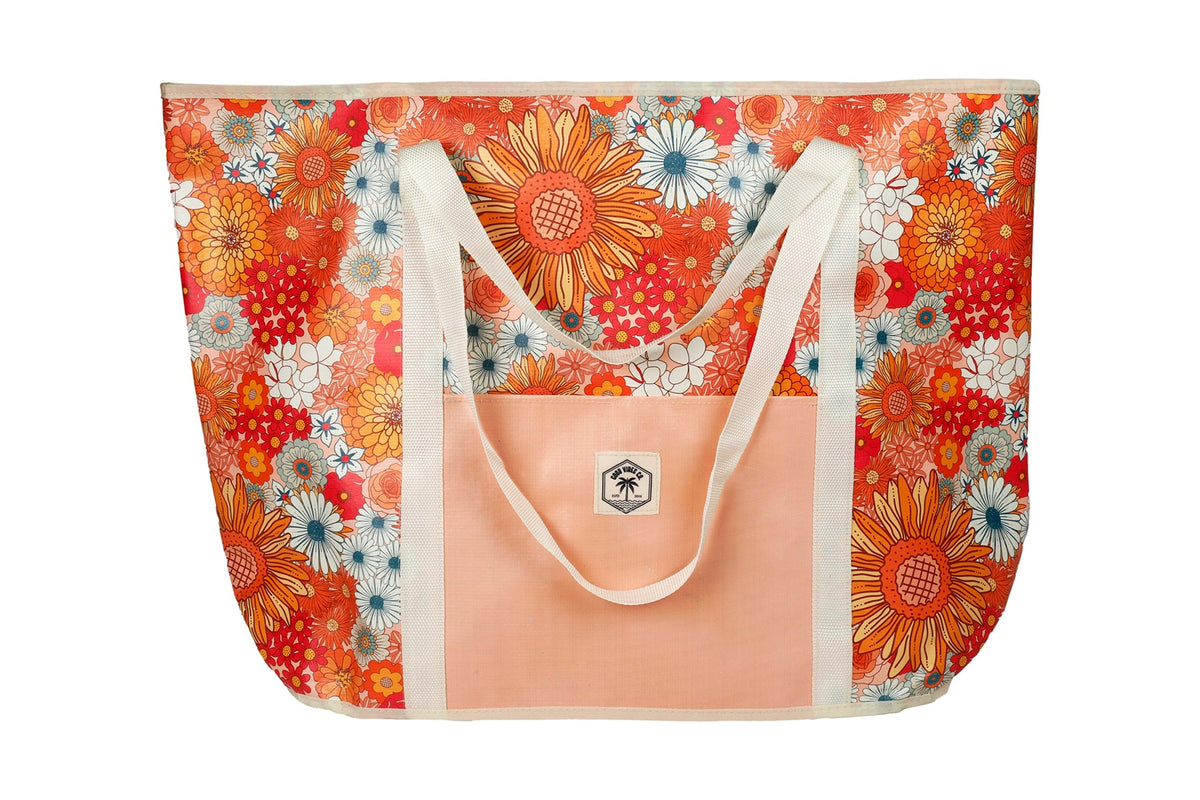Retro Summer Jumbo Shopping Tote Beach Bag, Dual Handle, Waterproof & Lightweight
