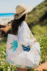 Good Vibes™ Jumbo Shopping Tote Beach Bag, Dual Handle, Waterproof & Lightweight - Blush Palm