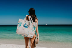 Good Vibes™ Jumbo Shopping Tote Beach Bag, Dual Handle, Waterproof & Lightweight - Blush Palm