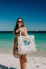 Good Vibes™ Jumbo Shopping Tote Beach Bag, Dual Handle, Waterproof & Lightweight - Blush Palm