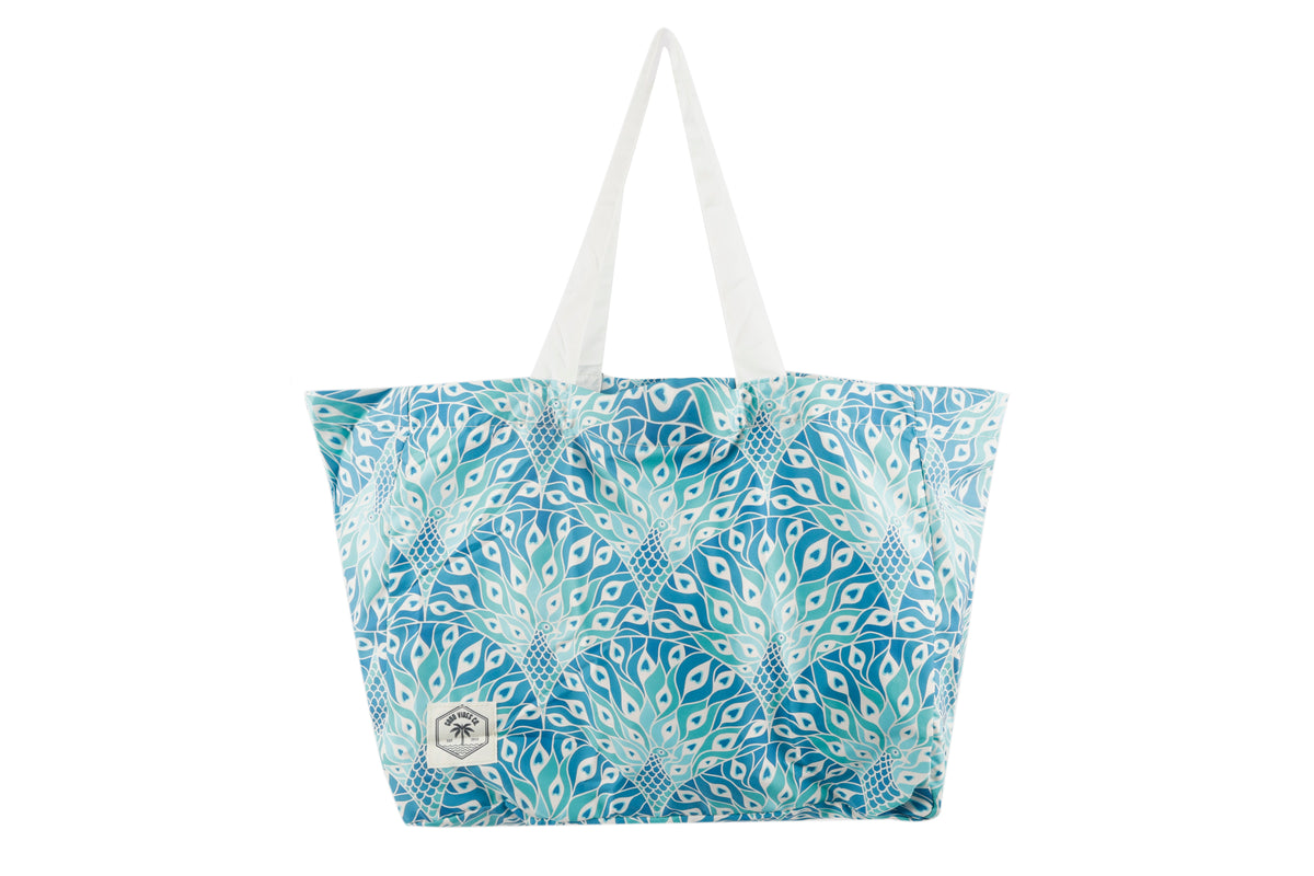 Good Vibes™ Eco Folding Shopping Tote Bag, 2 Internal Pockets, Handles - Peacock Paradise