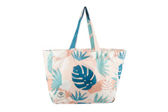 Good Vibes™ Eco Folding Shopping Tote Bag, 2 Internal Pockets, Handles - Blush Palm