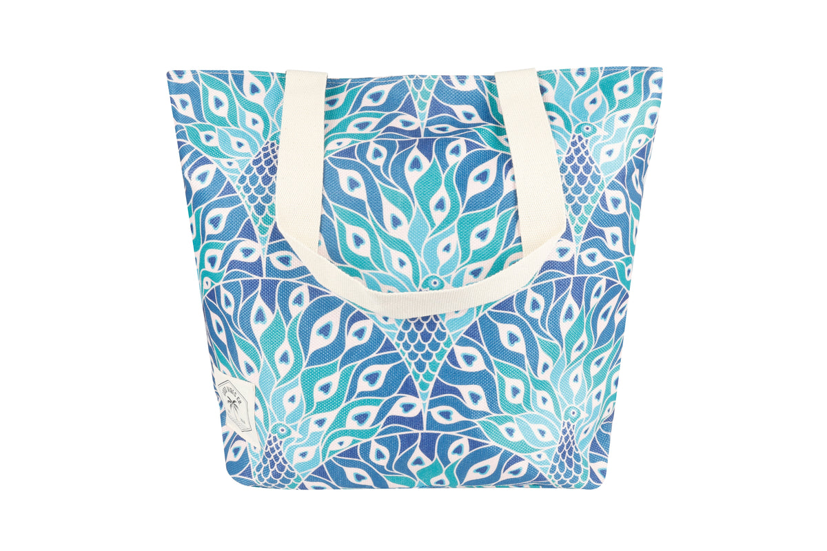 Peacock Paradise Beach Shopping Bag, Inner Pocket, Carry Handles