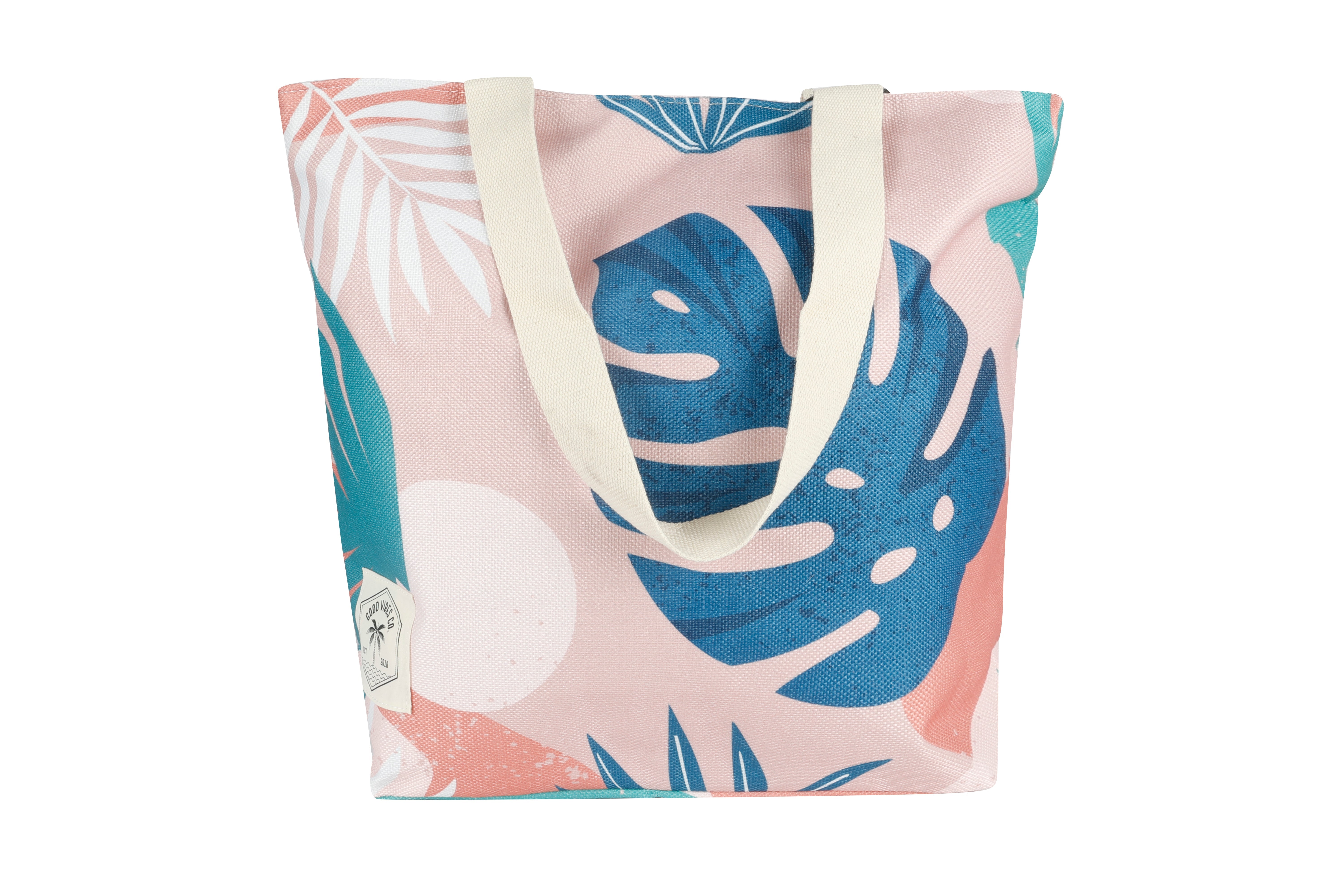 Good Vibes™ Beach Shopping Bag, Inner Pocket, Carry Handles - Blush Palm