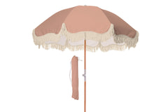 Good Vibes™ 1.75m Premium 100% Canvas Beach Umbrella, UV50+, Wood Pole, Cotton Tassels, Tilting Mechanism, Sand Screw  - Terracotta Blush