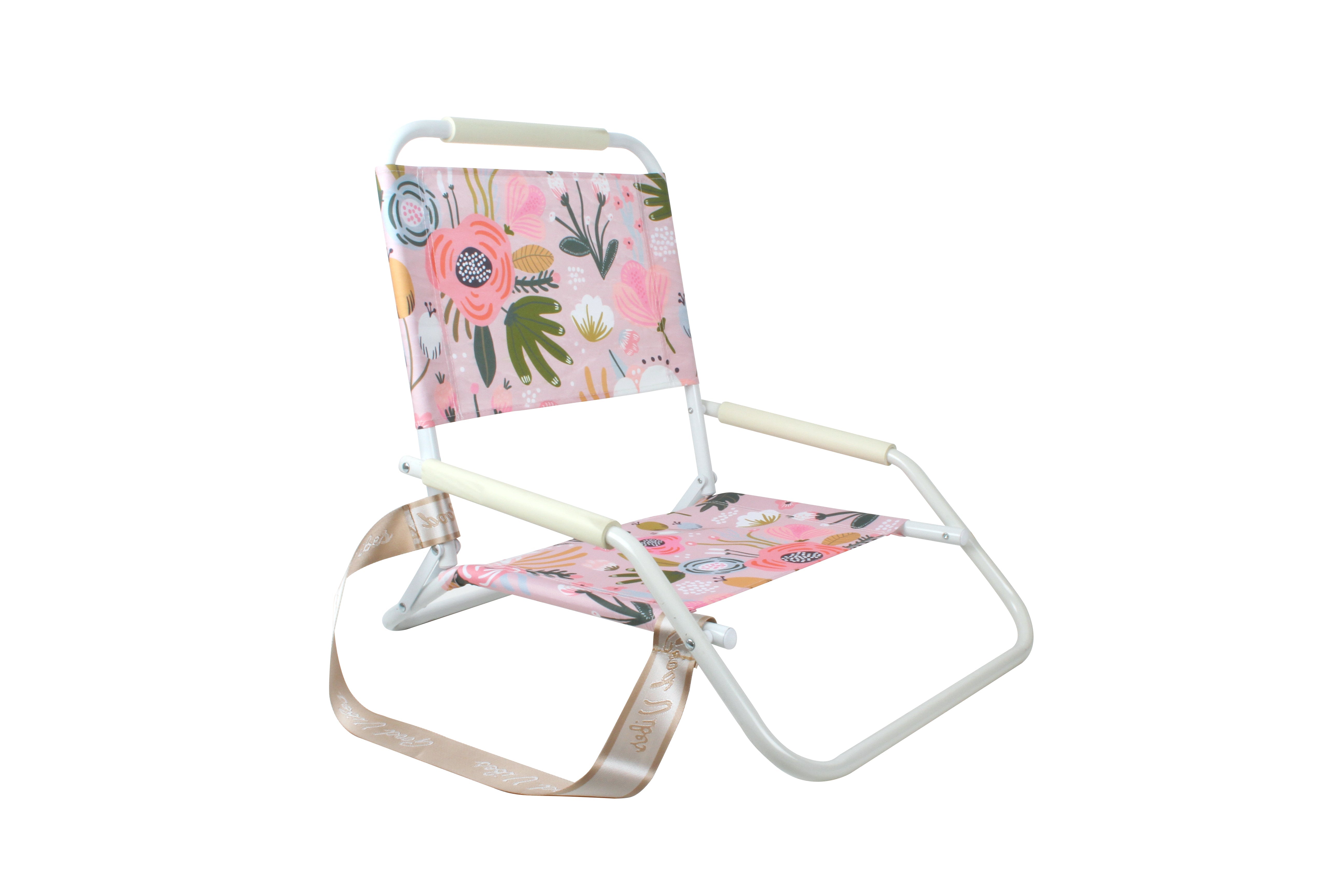 Good Vibes™ Foldable Beach Chair with Carry Strap, Lightweight & Portable, High Back, Powder Coated Frame - Peony Bloom