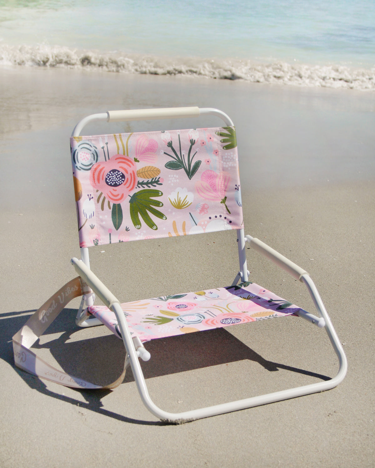 Good Vibes™ Foldable Beach Chair with Carry Strap, Lightweight & Portable, High Back, Powder Coated Frame - Peony Bloom