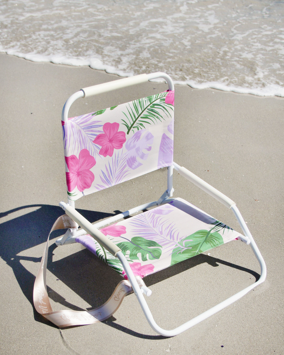 Good Vibes™ Foldable Beach Chair with Carry Strap, Lightweight & Portable, High Back, Powder Coated Frame - Hawaiian Shore