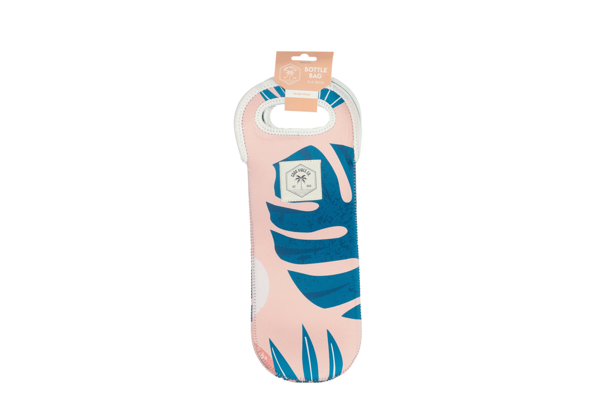 Good Vibes™ Neoprene Single Bottle Holder Bag - Blush Palm