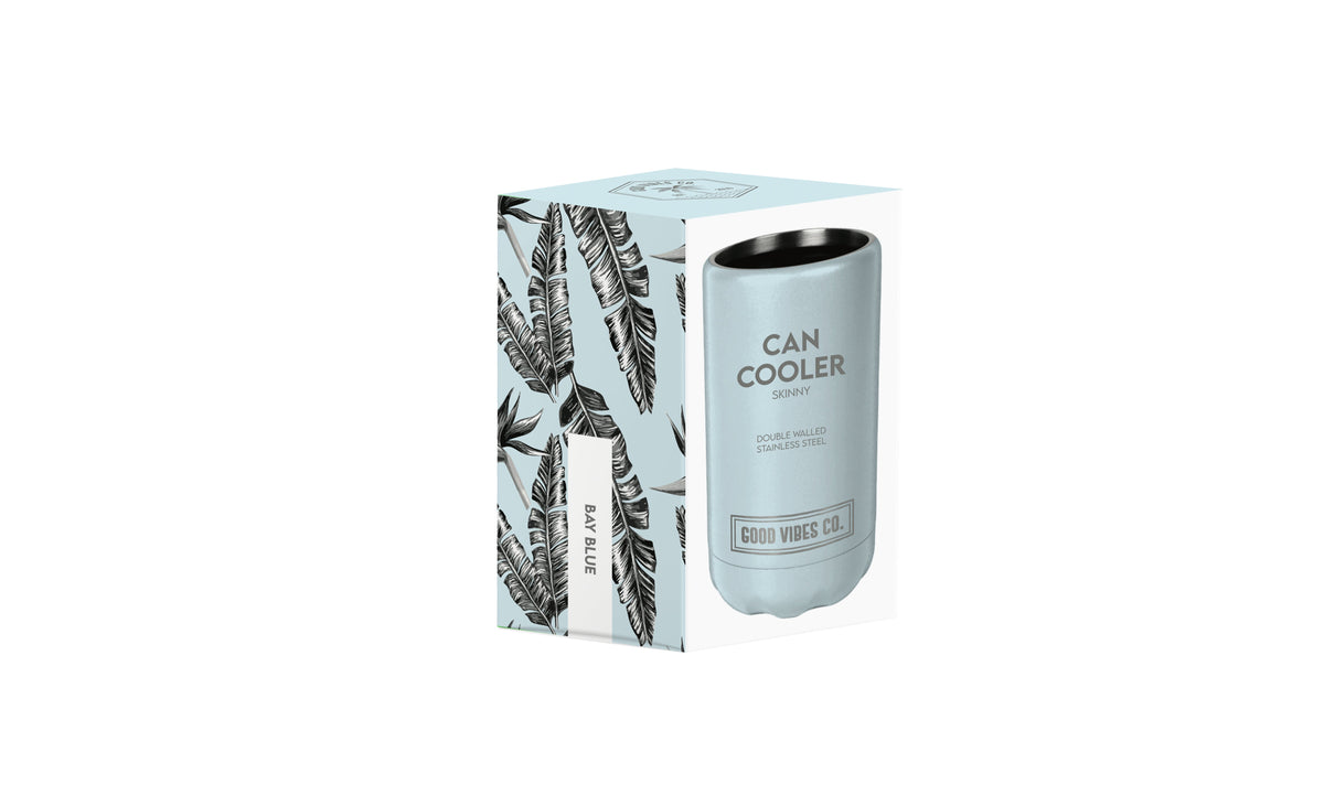 Good Vibes™ Insulated Double Wall Stainless Steel Skinny Bottle & Can Cooler - Bay Blue