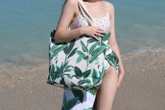 Botanical Canvas Beach Bag, Inner Pocket, Carry Handles
