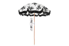 Good Vibes™ 1.75m Premium 100% Canvas Beach Umbrella, UV50+, Wood Pole, Cotton Tassels, Tilting Mechanism, Sand Screw - Havana