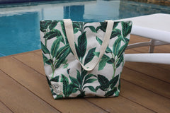 Botanical Canvas Beach Bag, Inner Pocket, Carry Handles