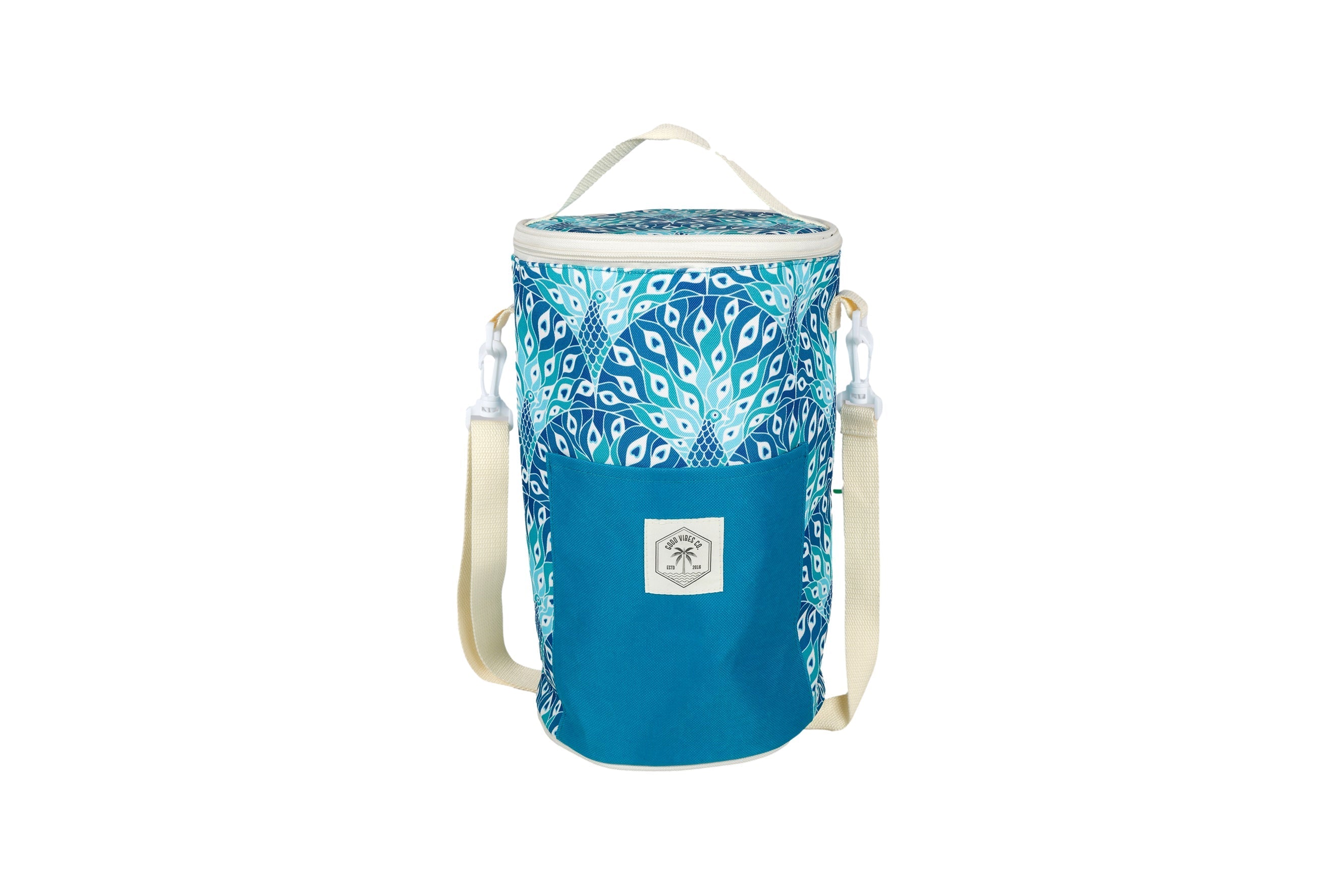 Good Vibes™ Insulated Barrel Cooler Bag with Shoulder Strap - Peacock Paradise