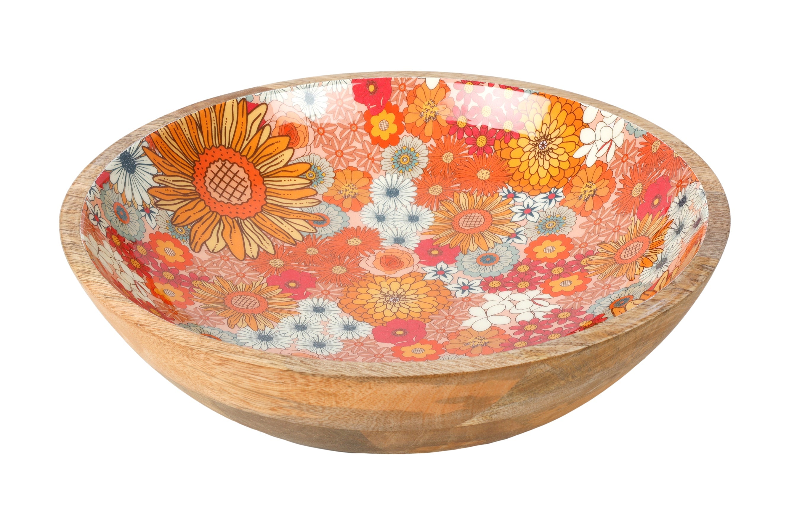 Peacock Paradise Mango Wood and Enamel Salad Bowl 31cm