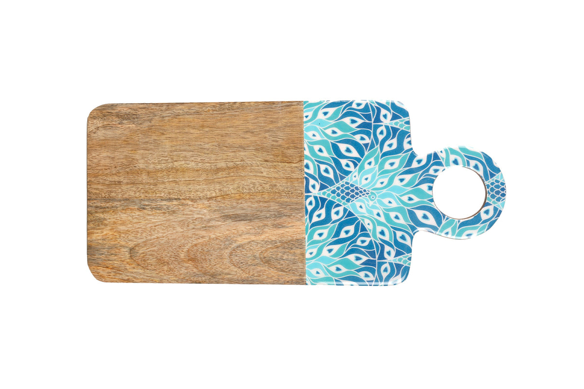 Peacock Paradise Mango Wood & Enamel Serving Board 46cm