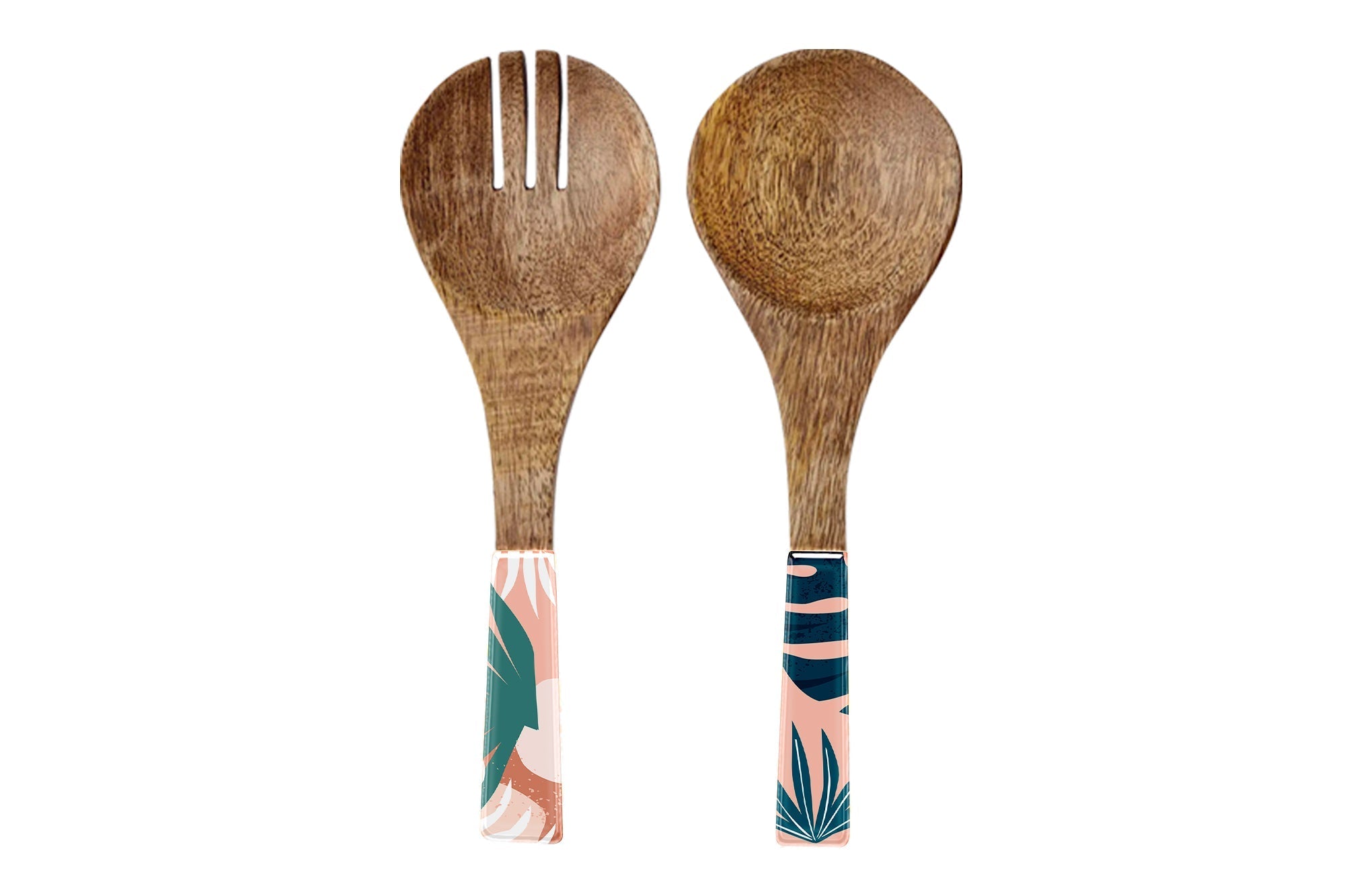 Good Vibes™ 2pc Mango Wood & Enamel Salad Servers 24cm - Blush Palm