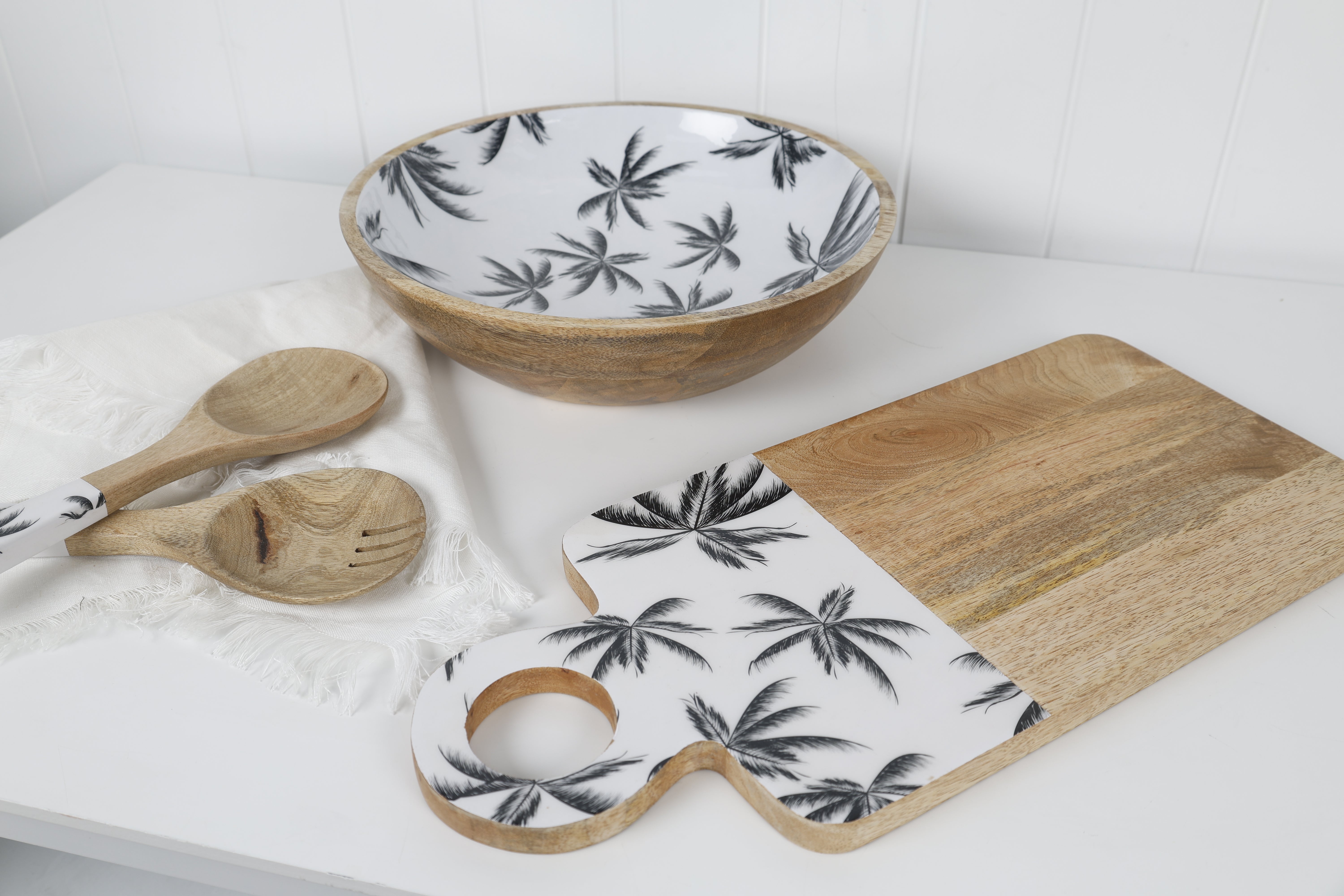 Havana 2pc Mango Salad Servers 24cm - Wood & Enamel