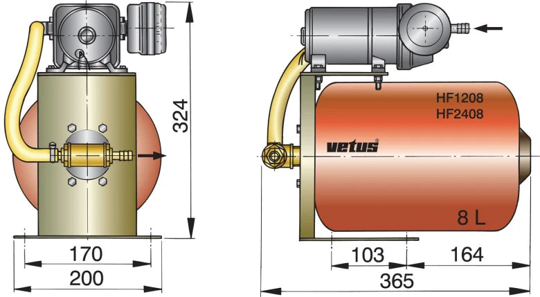 VETUS Pressurized water system 24 V, with 8 L tank HF2408