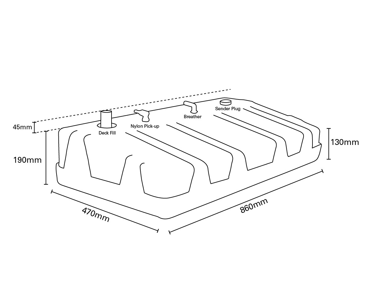 Fuel Tank 50ltr with 38mm Str. Deck Fill