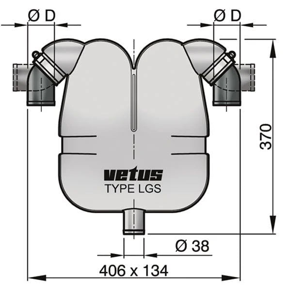 VETUS Exhaust gas separator with Ø 40 mm rotating connections and Ø 38 mm drain LGS4038