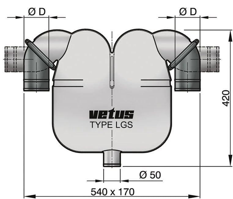 VETUS Exhaust gas separator with Ø 60 mm rotating connections and Ø 50 mm drain LGS6050