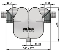 VETUS Exhaust gas separator with Ø 75 mm rotating connections and Ø 50 mm drain LGS7550