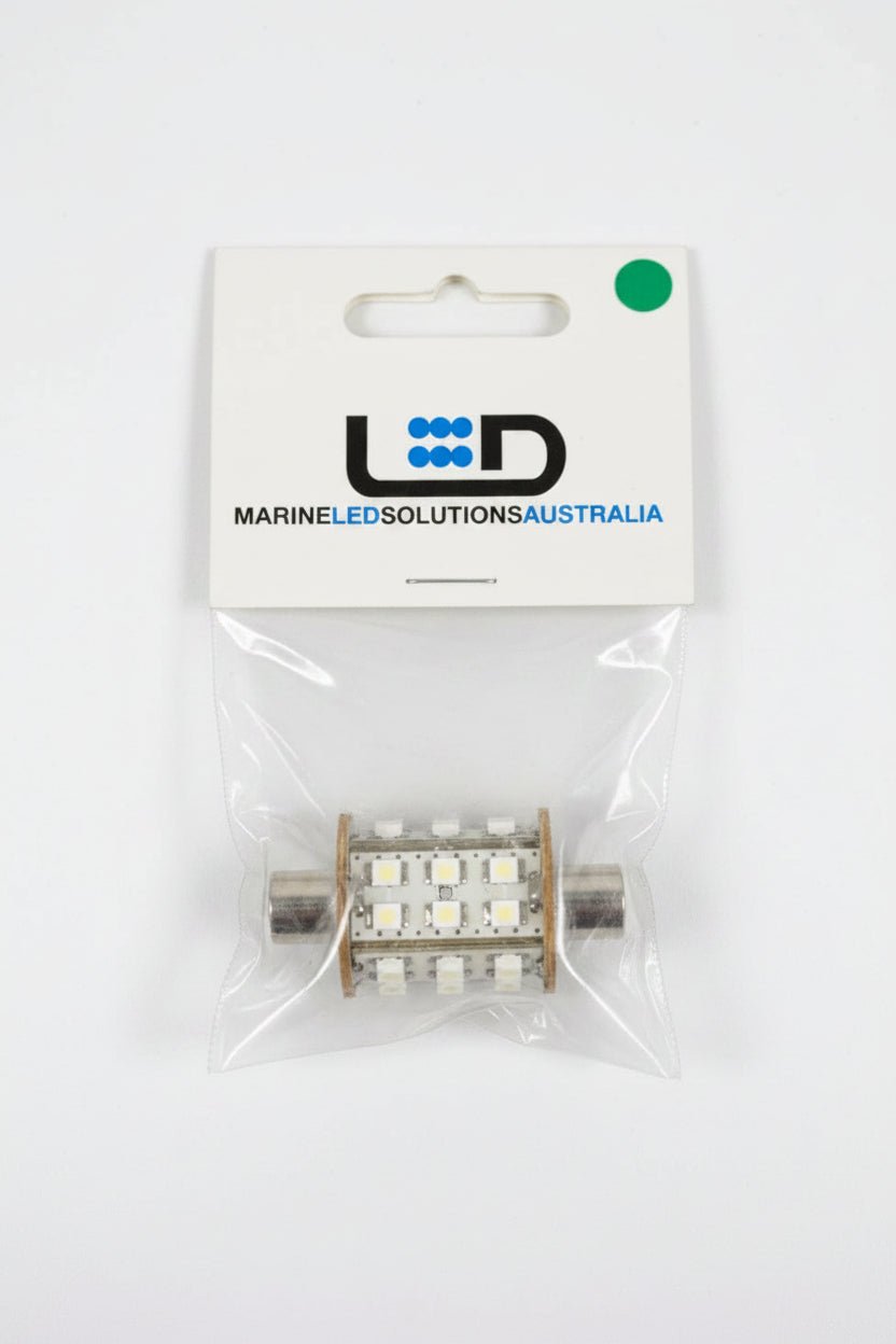 LED Globe 43MM Barrel Festoon 30 LED's Nav 8-30V DC Green