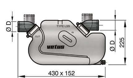 VETUS Waterlock type LSS40, with rotating inlet and outlet for Ø 40 mm hose  LSS40A