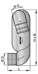 VETUS Exhaust gooseneck type LT7575, with inlet Ø 75 mm and outlet Ø 75 mm  LT7575
