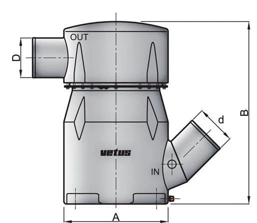 VETUS Waterlock type MGL, inlet Ø 203 mm - 45 degrees, outlet Ø 250 mm MGL84510A