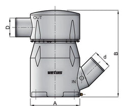 VETUS Waterlock type MGL, inlet Ø 203 mm - 45 degrees, outlet Ø 250 mm MGL84510A