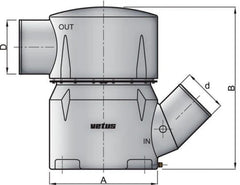 VETUS Waterlock type MGS, inlet Ø 127 mm - 45 degrees, outlet Ø 127 mm MGS5455A